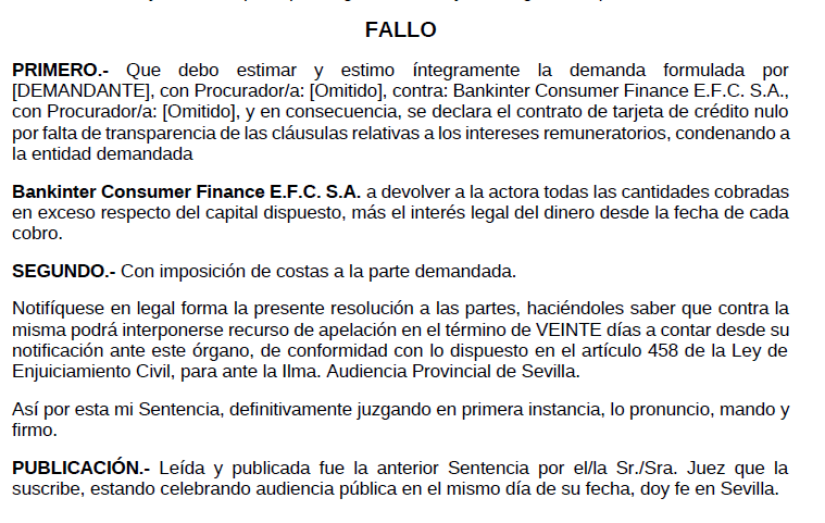 Sentencia ganada contra Bankinter por tarjeta revolving con falta de transparencia