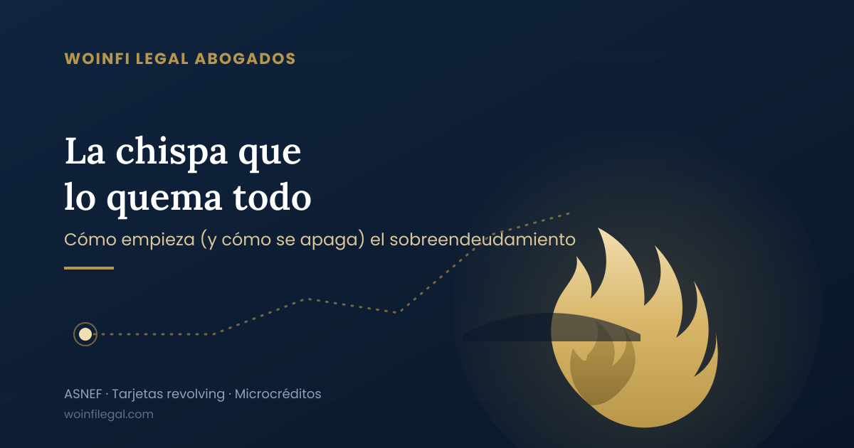 Imagen destacada del artículo sobre sobreendeudamiento, con el símil de una chispa y el fuego, WOINFI Legal Abogados
